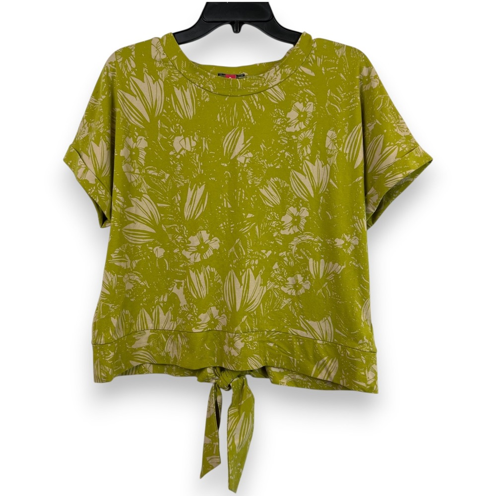Vince Camuto Floral Tie Back Top Women XL Green Short Sleeve Botanical Casual